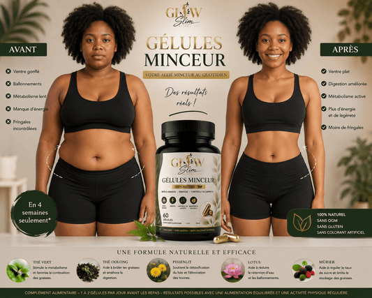 GÉLULES MINCEUR — GLOW SLIM - soin visage et corps peau noire et métisse et caucasien GLOW BY JODIE