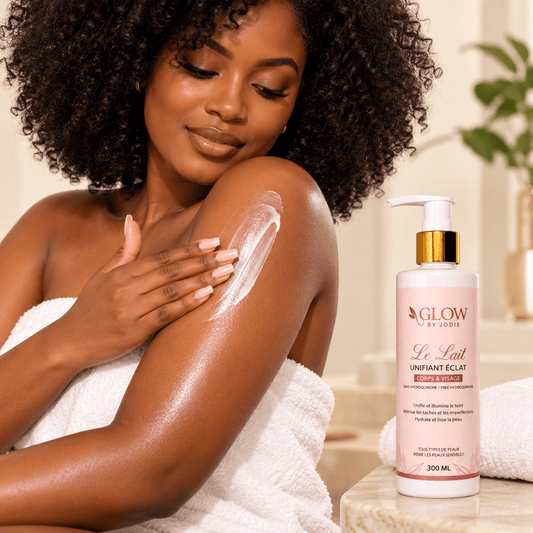 Lait Visage & Corps Unifiant Eclat -Teint uniforme - soin visage et corps peau noire et métisse et caucasien GLOW BY JODIE