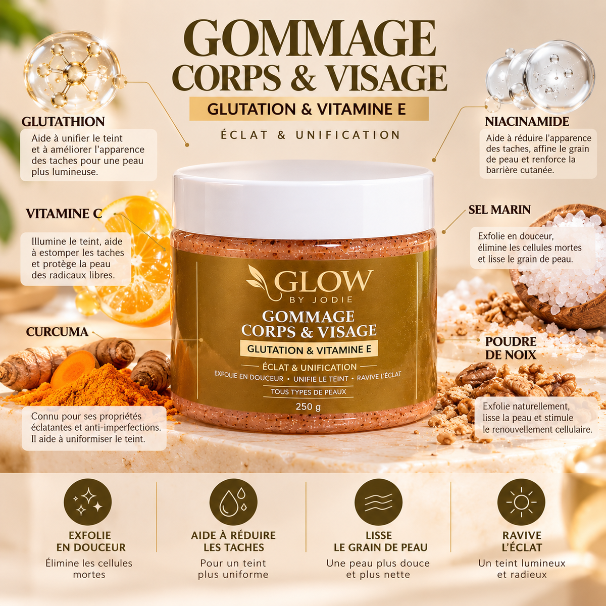 Gommage Visage & Corps gluthation vitamine E