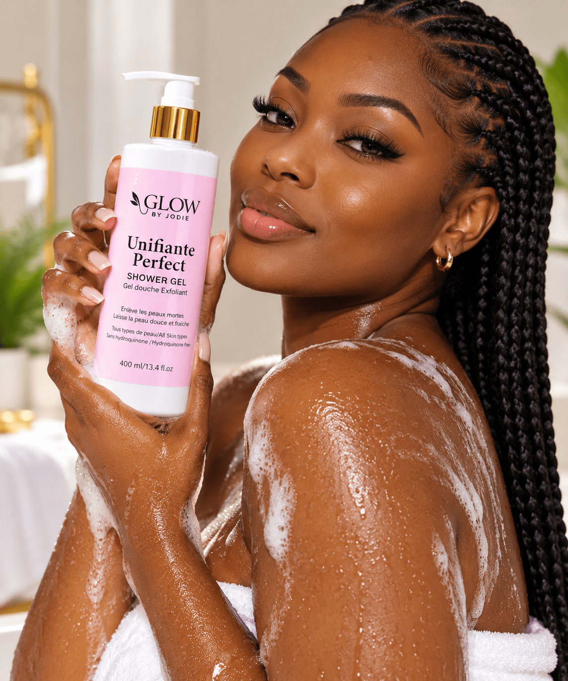 Gel Douche Exfoliant - soin visage et corps peau noire et métisse et caucasien GLOW BY JODIE