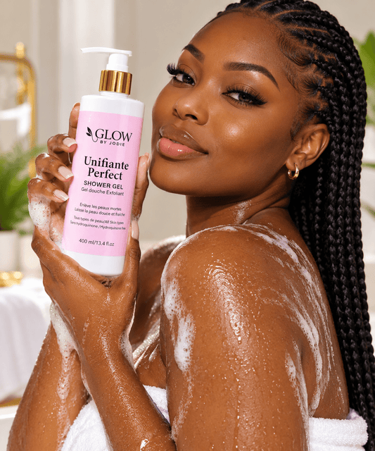 Gel Douche Exfoliant - soin visage et corps peau noire et métisse et caucasien GLOW BY JODIE