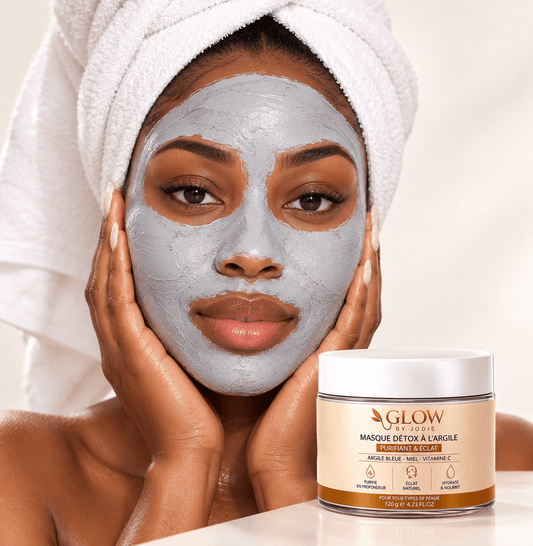 Masque Visage Purifiant à l'Argile Bleue - soin visage et corps peau noire et métisse et caucasien GLOW BY JODIE